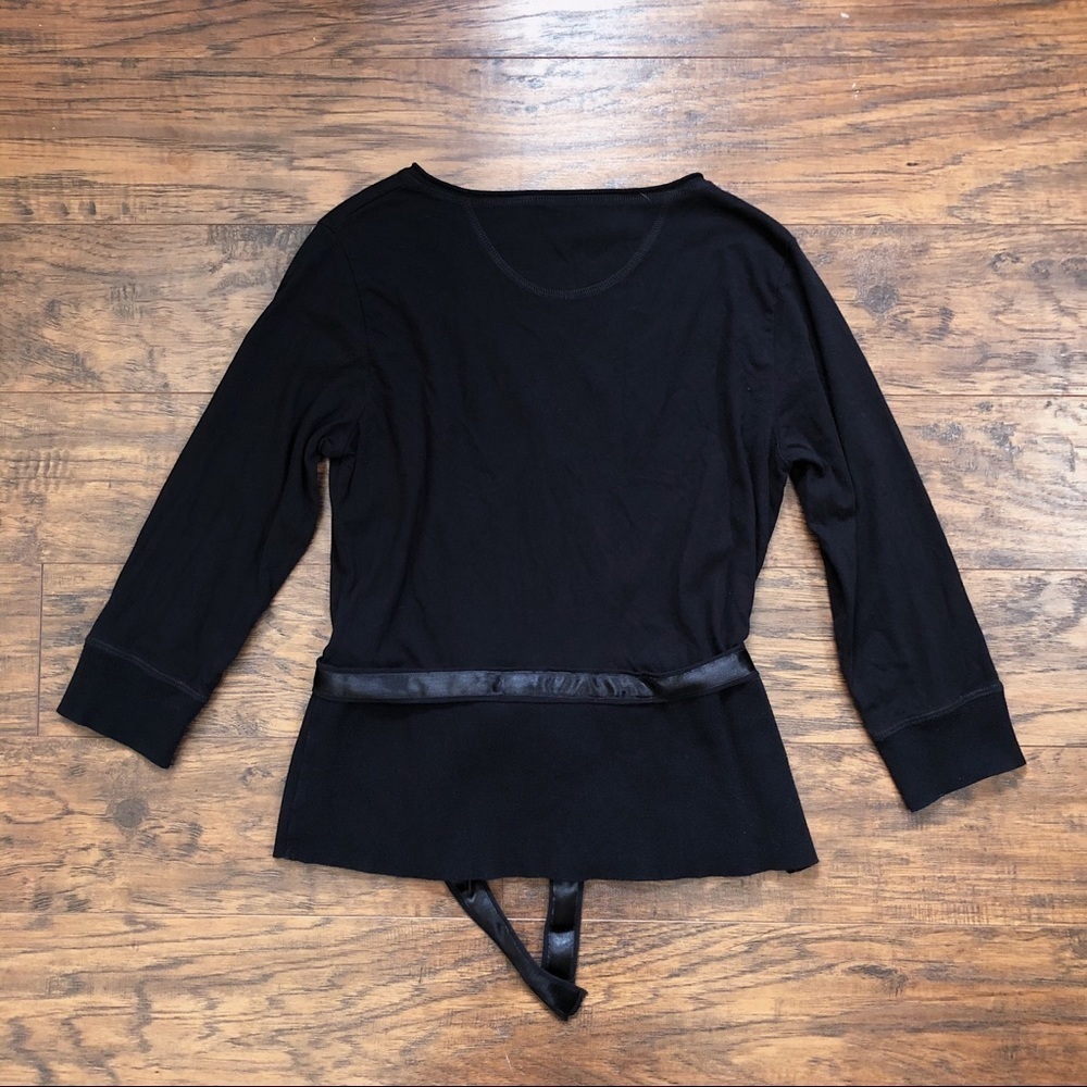 Soft Surroundings • black knit wrap top tie waist surplice ribbon belt - Picture 6 of 8